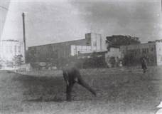 グラウンドでのボール投げ